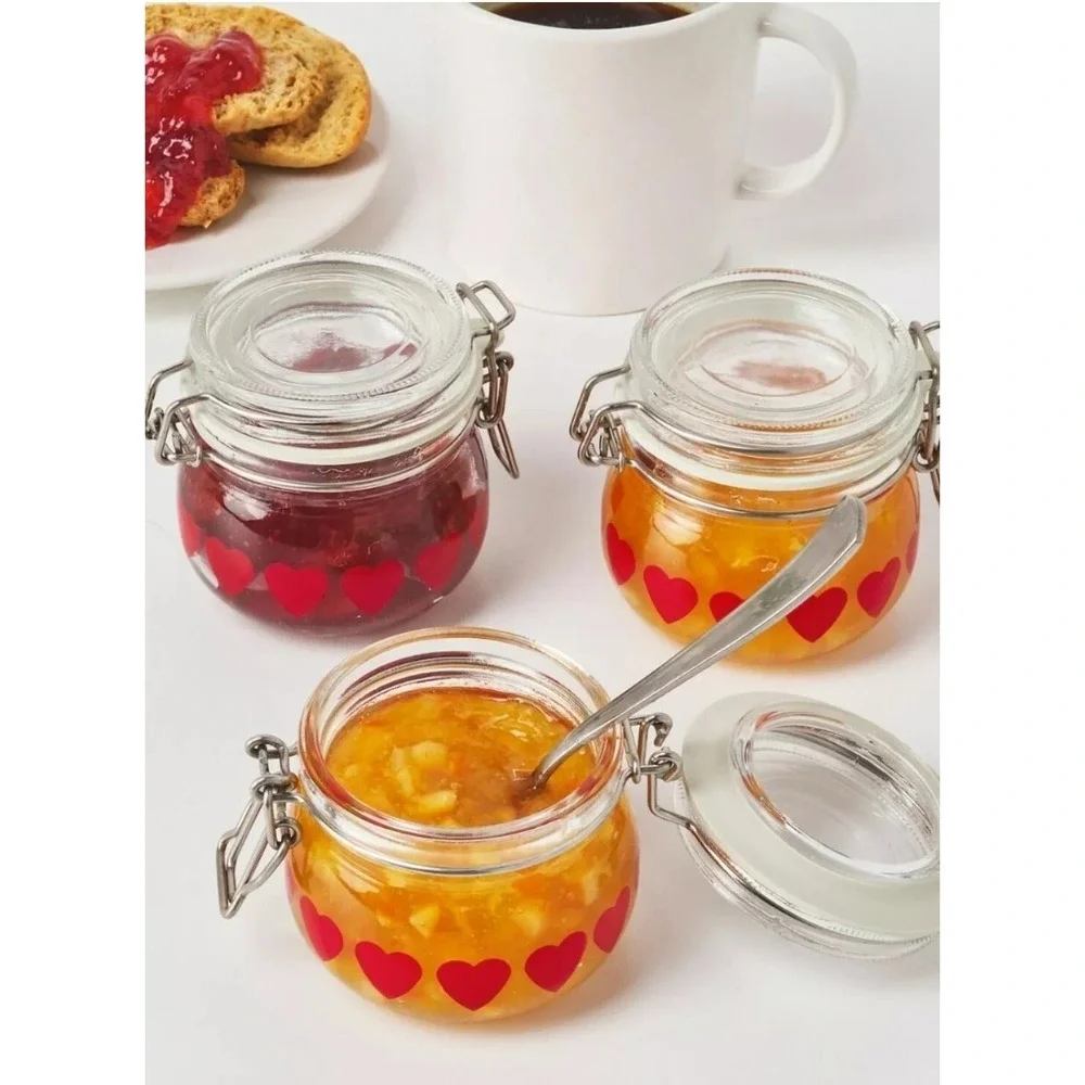 IKEA VINTER 2018 Glass Red Heart 3 Pack Jars‎ Jar Airtight lid 4oz Preserves NEW